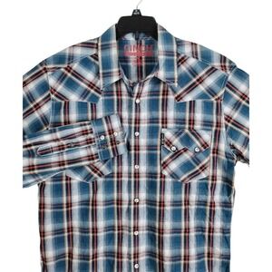 Cinch Shirt Pearl Snap Mens M Blue Multicolor Plaid Modern Fit Western LS